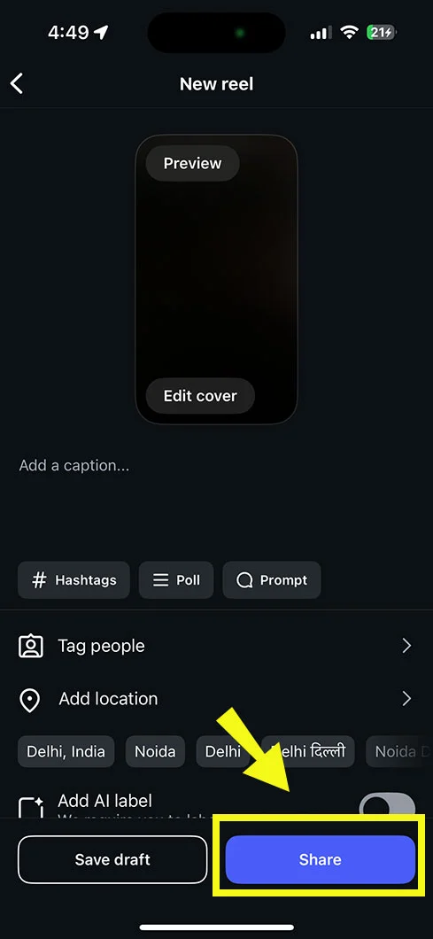 Finally, tap the ‘share’ option.