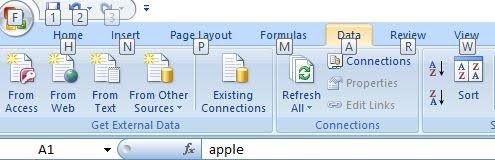 First: Press the ALT button, highlighting all ribbons
