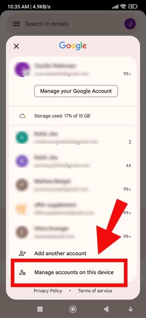 Manage accounts on this device