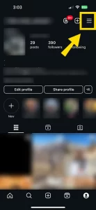 After selection, tap the three-line icon or hamburger