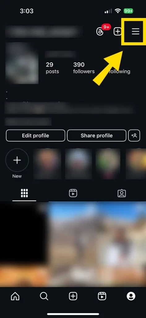After selection, tap the three-line icon or hamburger