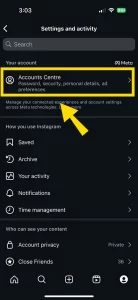 After that, select the ‘Accounts Center’ option from the top.