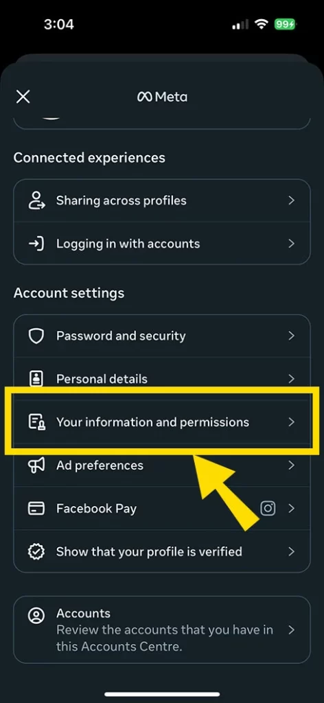 Now, select ‘Your Information and Permissions’ icon.