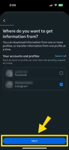 Select the account where you want your information, and tap ‘Next.’