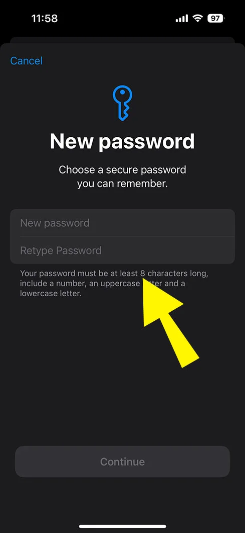 Enter the new password two times