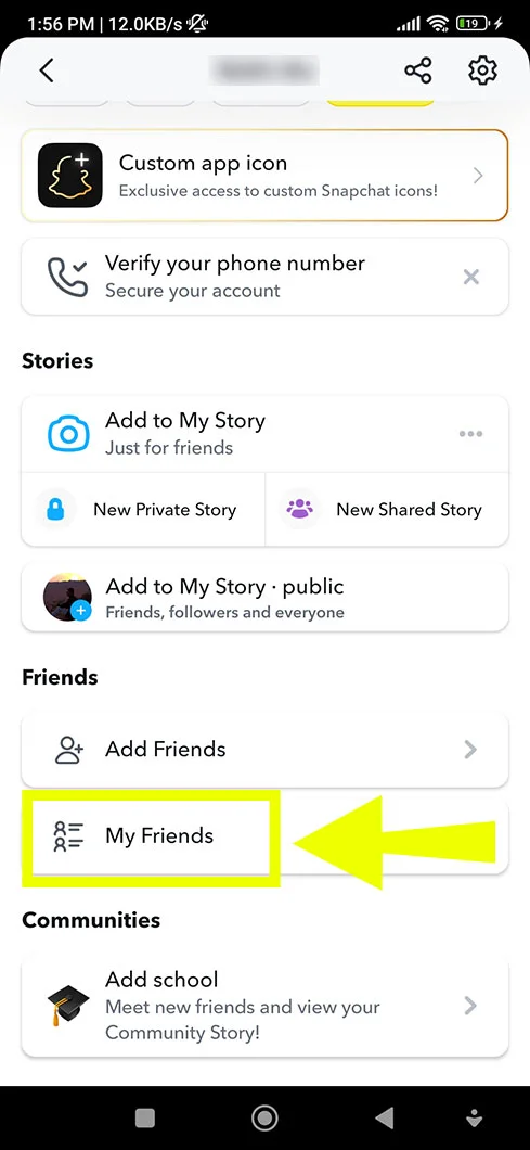 Scroll down a bit to find the My Friends section.