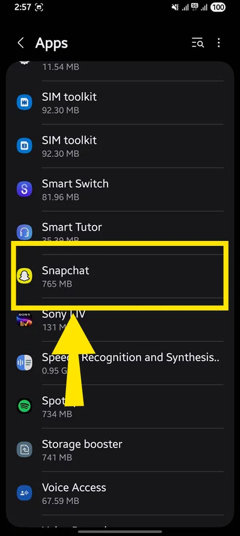 Look for Snapchat among multiple apps.