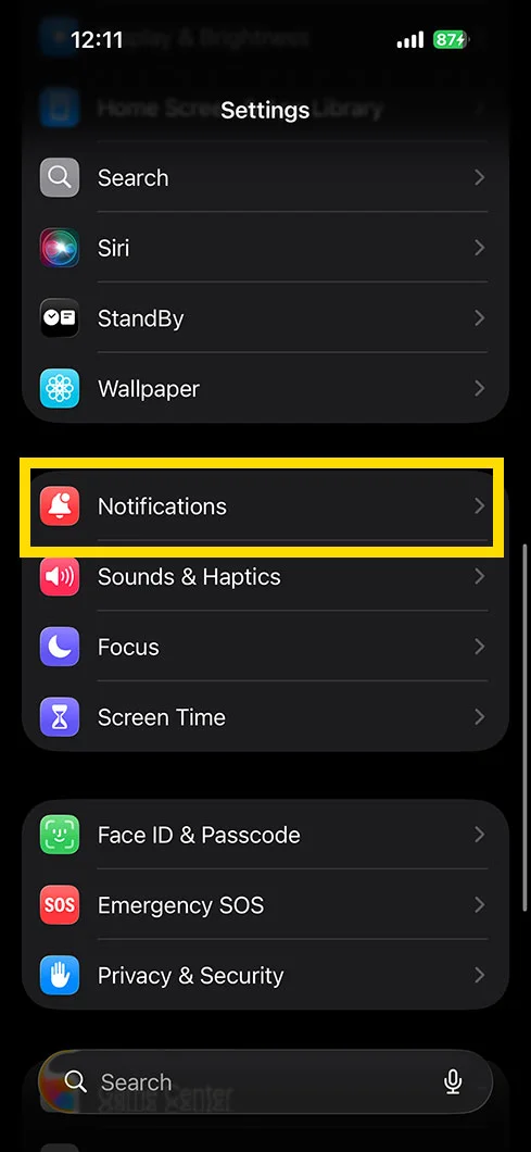 Then, find the notifications option.