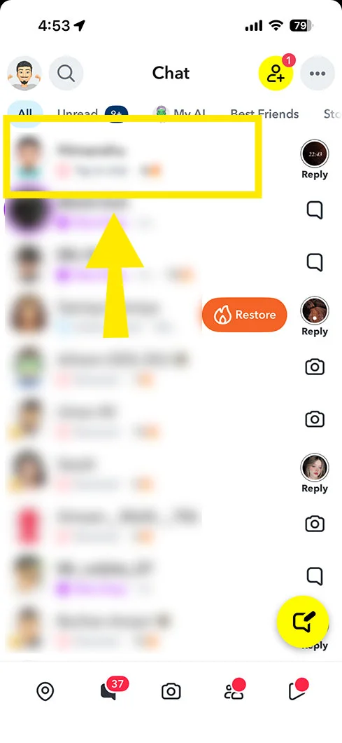 Choose the person’s chat where you want to half swipe.