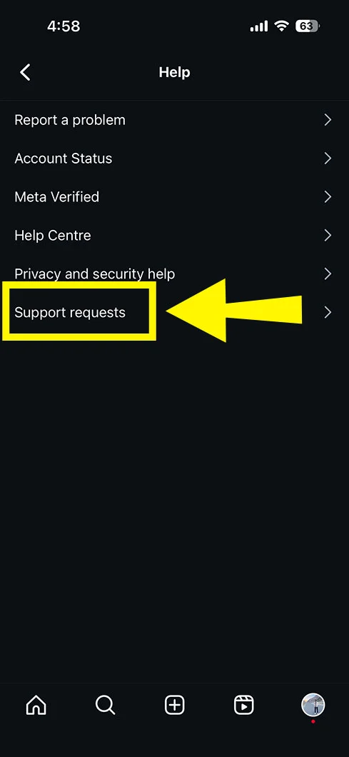 Choose Support Requests. 
