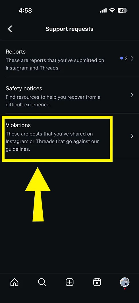 Come to the Violations tab. 