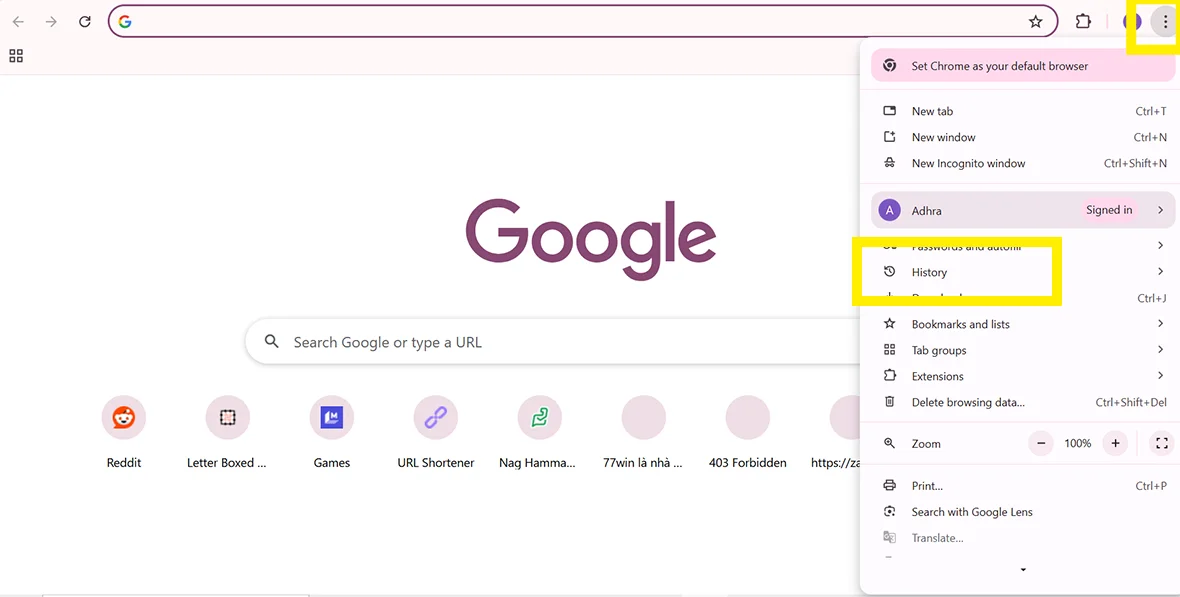 Move to History by tapping on the three vertical dots