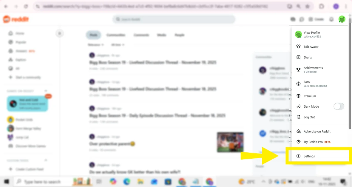 Go to Settings option.