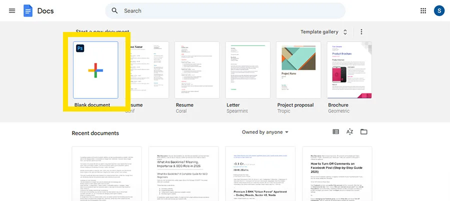 new document or open an existing
