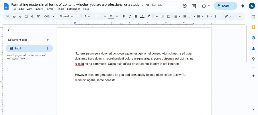 Type down the content
