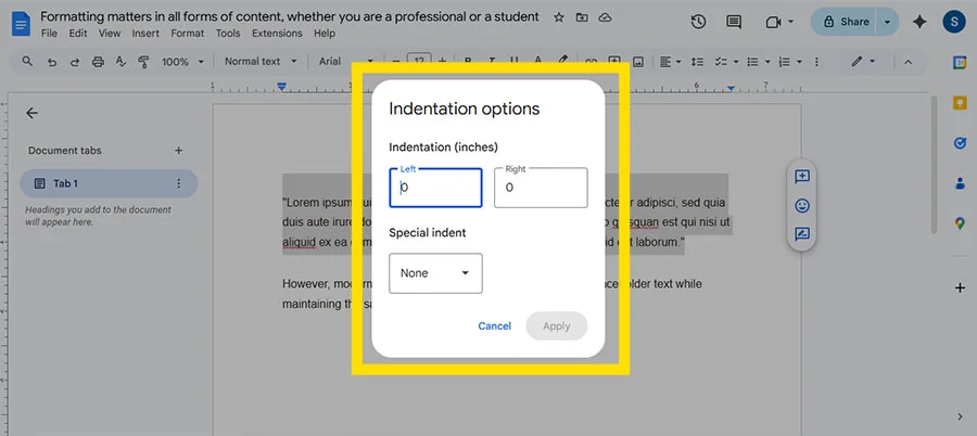 Go for the Special Indent. 